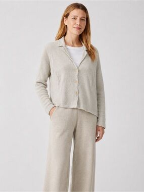 Eileen Fisher Knit Cardigan Sweater Blazer Cotton Zipper Sleeves Large *J
